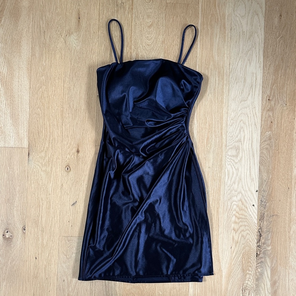Elegant Navy Blue Satin Dress